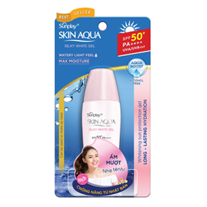 Sunplay Skin Aqua Silky White Gel SPF50+, PA++++:Gel chống nắng dưỡng da trắng mịn