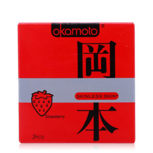 Bao cao su siêu mỏng hương dâu Okamoto Skinless Skin Strawberry hộp 3 cái